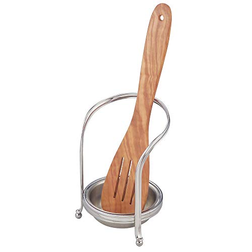 mDesign Reposa cucharas de Metal Resistente – Firme Soporte metálico para Herramientas de Cocina como cucharones, cucharas de Madera, Cuchillos o espátulas – Plateado