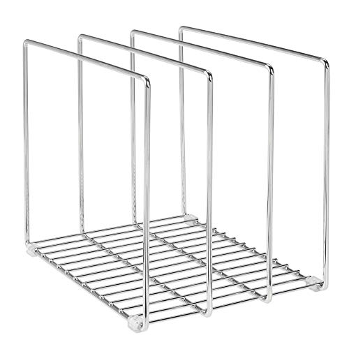 mDesign Soporte para bandejas de horno en metal – Compacto organizador de tapaderas para los armarios – Platero de cocina para guardar utensilios ahorrando espacio – plateado