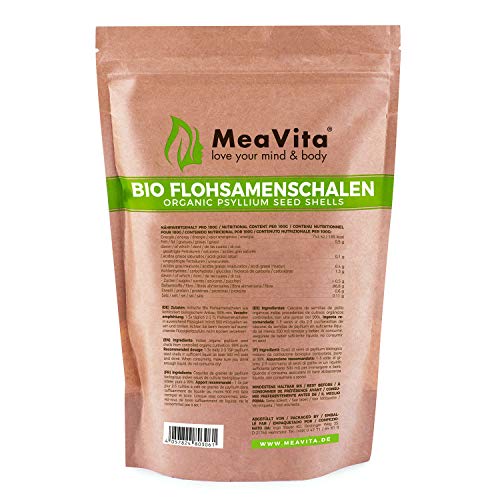 Meavita Cáscara de Psyllium Orgánica Alta En Fibra y Vegana, 500 g