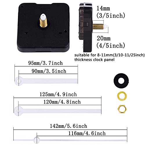 Mecanismo Maquinaria de DIY Reloj, Agujas de Horario Minutero Segundero, 11/25 Pulgadas Máximo Grosor de Panel, 4/5 Pulgadas Longitud Total de Eje, Blanco