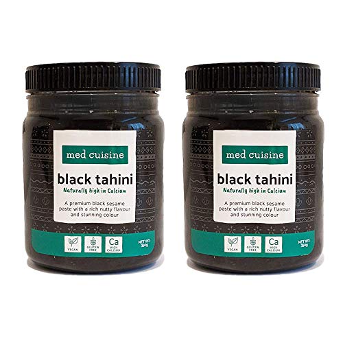 Med Cuisine Black Tahini 350gr - Pasta De Sésamo Negro Tostada - Pasta De Tahini Con Sabor A Nuez - 1/3 Taza De Tahini Negro Cubre Necesidades Diarias De Calcio - Sin Gluten Y Sin Nueces