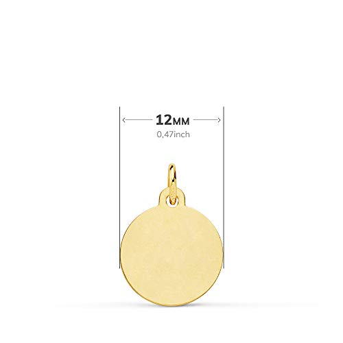 Medalla de Bebé Bautismo Cristiano Oro Amarillo 18K 12mm Bisel - Grabado personalizado incluido