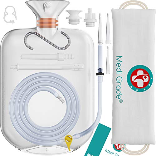 Medi Grade Kit de Enema para Uso Doméstico - Kit Limpiador Anal de 14 piezas - Incluye Bolsa de Drenaje de Reutilizable - Accesorios e Instrucciones Enemas Anales y más