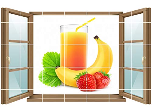 Medianlux - Adhesivo decorativo para azulejos, ventana, bebida, plátano, fresa, fruta, smoothie cocina, adhesivo, impresión digital, 90 x 58 cm, 20 x 25 cm (ancho x alto)