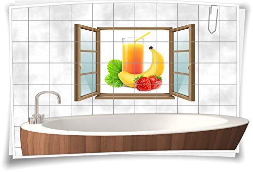 Medianlux - Adhesivo decorativo para azulejos, ventana, bebida, plátano, fresa, fruta, smoothie cocina, adhesivo, impresión digital, 90 x 58 cm, 20 x 25 cm (ancho x alto)