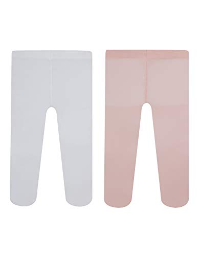 MEDIAS SEMI OPACAS PARA BEBE | PANTY PARA RECIEN NACIDOS | 40 DEN | ROSA, BLANCO, AZUL MARINO | 3, 6, 12, 18, 24 MESES | CALCETERÍA ITALIANA | (18 Meses, 1 PAR BLANCO + 1 PAR ROSA CLARITO)