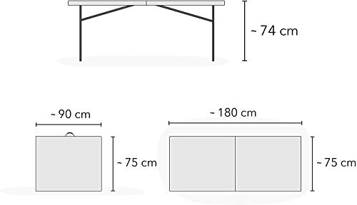 Mediawave Store – Mesa plegable transportable Silvera con asa blanca 180 x 75 x 74 cm, perfecta como mesa de camping, de Buffet, de cocina, mesa exterior plegable con maletín blanco