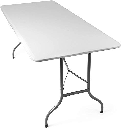 Mediawave Store – Mesa plegable transportable Silvera con asa blanca 180 x 75 x 74 cm, perfecta como mesa de camping, de Buffet, de cocina, mesa exterior plegable con maletín blanco