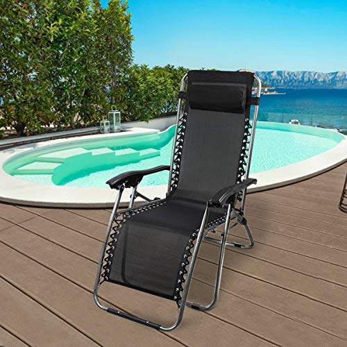 Mediawave Store - Tumbona plegable EVERTOP 604001, color negro, totalmente reclinable, gravedad cero