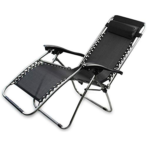 Mediawave Store - Tumbona plegable EVERTOP 604001, color negro, totalmente reclinable, gravedad cero