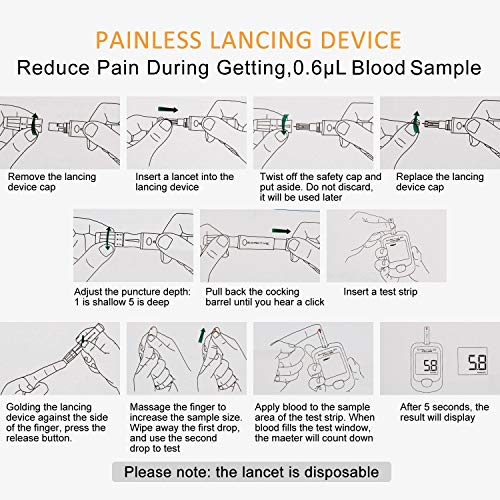 Medidor de glucosa en sangre, kit de prueba de glucosa en sangre con codefree tiras de prueba de glucosa en sangre x 50 y dispositivo de punción por Exactive EQ Impulse - mg/dL