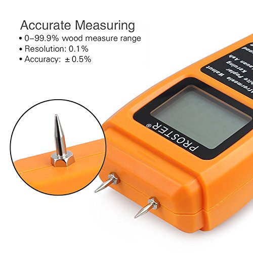 Medidor de Humedad, Proster Humidímetros LCD Medidor de Humedad de Madera Digital Detector 2 Pin Apagado Automático para Materiales de Madera