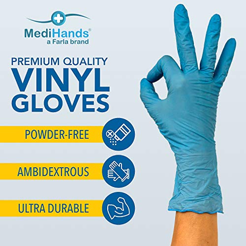 MediHands - Guantes de vinilo sin polvo, desechables, sin látex, tamaño mediano, 100 unidades