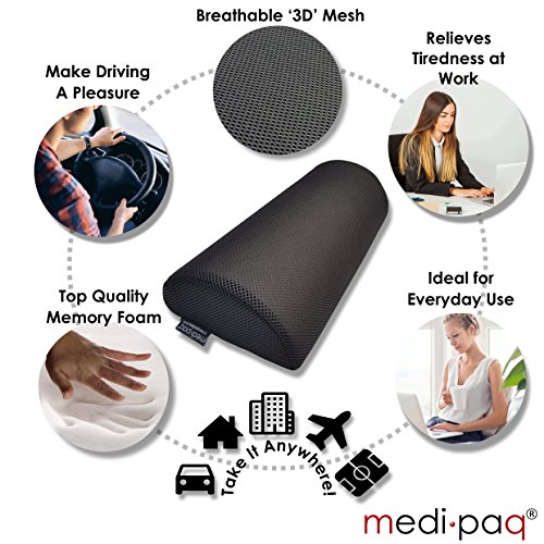 Medipaq - Almohada Viscoelástica Media Luna – Almohada Cervical y de Cuello – Cojín Lumbar y de Baja Espalda – Almohada para Piernas Rodillas y Pies – Sirve Prácticamente para Cualquier Postura