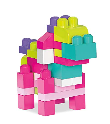 Mega Bloks Juego de construcción de 60 piezas, bolsa ecológica rosa, juguetes bebés 1 año (Mattel DCH54)