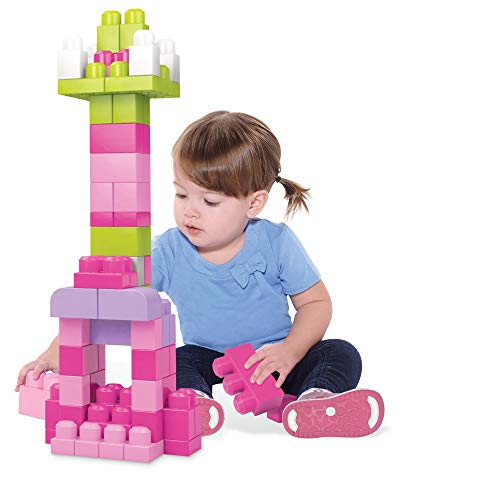 Mega Bloks Juego de construcción de 60 piezas, bolsa ecológica rosa, juguetes bebés 1 año (Mattel DCH54)