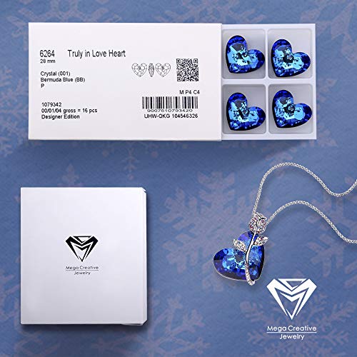 MEGA CREATIVE JEWELRY Collar para Mujer con Cristales Swarovski Corazón Azul Flor Rose