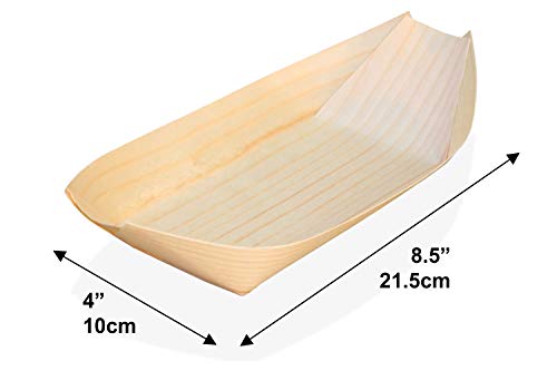 MEGYAR Platos de Bambú Ecológico en Forma de Bote para Catering – Paquete de 50 Platos Desechables Incluye 50 Tenedores de Madera Natural Resistentes y Fuertes