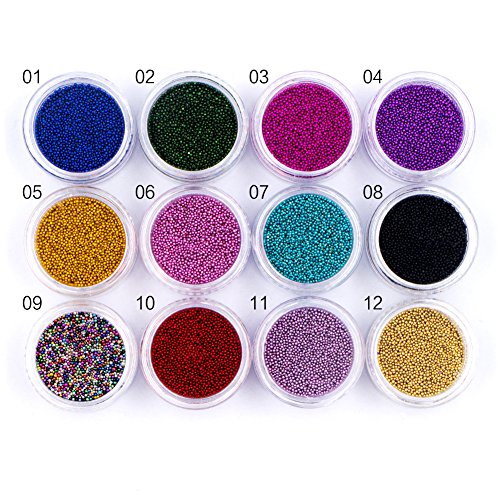 Meilinds - Cuentas de uñas multicolor 3D, diseño de caviar, manicura para decoración de uñas, 12 colores/set