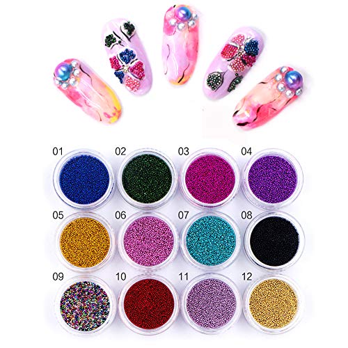 Meilinds - Cuentas de uñas multicolor 3D, diseño de caviar, manicura para decoración de uñas, 12 colores/set