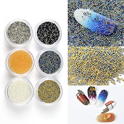 MEILINDS Nail Tools Steels Beads Caviar abalorios bolas para Uñas Decoración de Arte(6 Botellas)