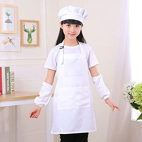 Mein HERZ Delantal Infantil + Gorro de Cocinero Infantil,Delantal de Cocina Infantil Delantales Infantiles,NiñOs Cocinando o Hecho a Mano/Ropa de Dibujo para NiñOs De Kindergarten (Blanco)