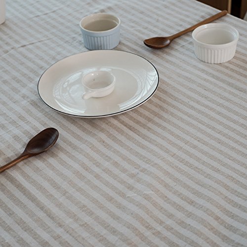 meioro Manteles Rectangular Mantel Antimanchas Mantel para Mesa de Lino Striped Tassel Tablecloth La decoración del hogar es Adecuada(Albaricoque / Rayas Blancas, 120×160cm)