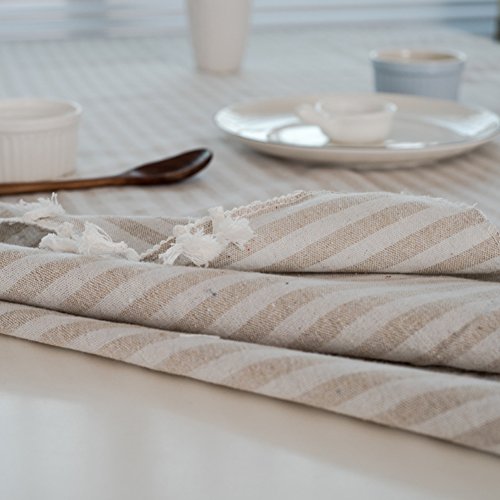 meioro Manteles Rectangular Mantel Antimanchas Mantel para Mesa de Lino Striped Tassel Tablecloth La decoración del hogar es Adecuada(Albaricoque / Rayas Blancas, 120×160cm)