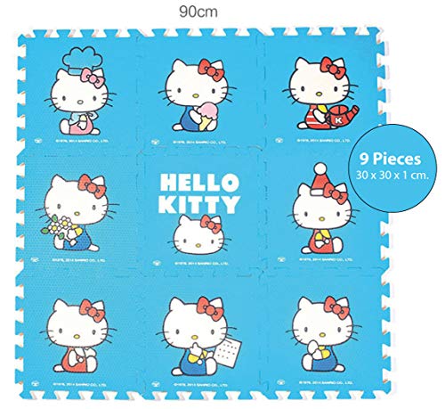 Meitoku Alfombra de Goma EVA para niños. 9 alfombras de 30 x 30 x 1 cm. Hello Kitty. Color Celeste …