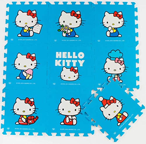 Meitoku Alfombra de Goma EVA para niños. 9 alfombras de 30 x 30 x 1 cm. Hello Kitty. Color Celeste …