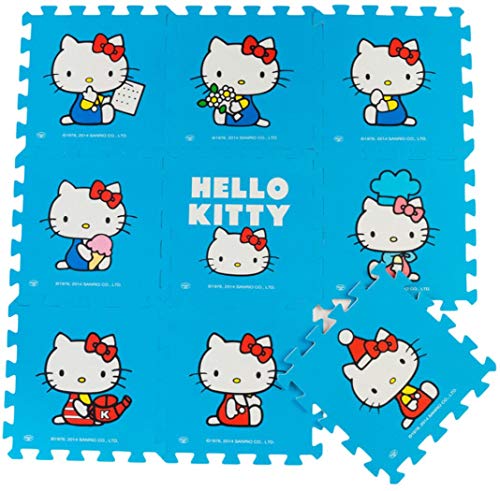 Meitoku Alfombra de Goma EVA para niños. 9 alfombras de 30 x 30 x 1 cm. Hello Kitty. Color Celeste …