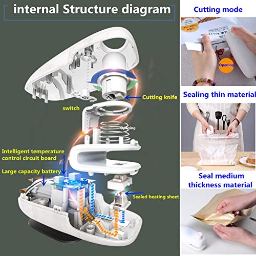 Meiyijia Mini sellador, 2 en 1 corte + sello, sellador de plástico para sellar, tanto para alimentos frescos secos como húmedos, batería de litio recargable