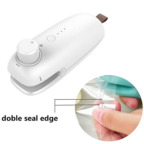 Meiyijia Mini sellador, 2 en 1 corte + sello, sellador de plástico para sellar, tanto para alimentos frescos secos como húmedos, batería de litio recargable