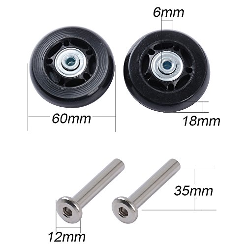 MEJOSER 2 Ruedas Repuestos para Maletas con Recambios 60mm x 18mm Eje 35mm