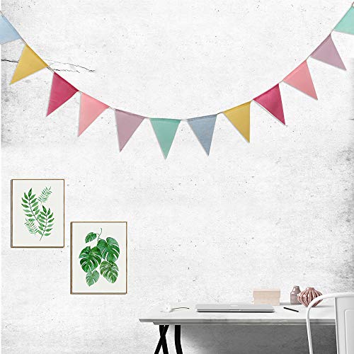 MEJOSER 60pcs 15metros Guirnaldas Tela Banderines de Arpillera de Imitación Banderas Triángulo Decoración Fiesta Navidad Cumpleaños Boda Bautizo Jardín Hogar