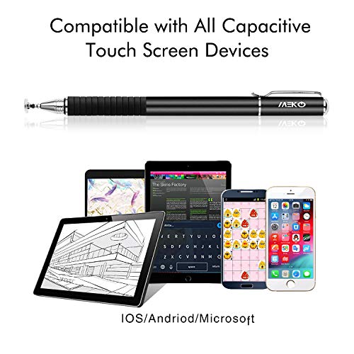 MEKO - Lápiz óptico de precisión para pantalla táctil 2 en 1, con 3 puntas reemplazables para iPad, tabletas, iPhones, smartphones, Samsung Galaxy Note/Tab multicolor Negro y plateado.