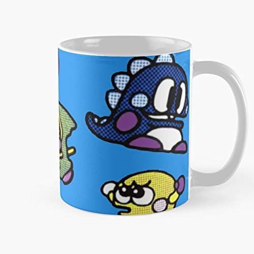 MELIBALI Retro Parasol Bubble Bobble Gamer Stars Arcade Popn Magic Snow Don Kawaii Bros Doku Best Mug Tiene 11oz de Mano Hechas de cerámica de mármol Blanco