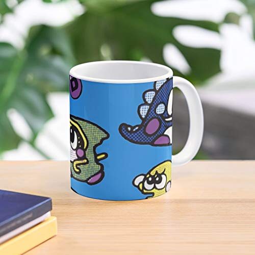 MELIBALI Retro Parasol Bubble Bobble Gamer Stars Arcade Popn Magic Snow Don Kawaii Bros Doku Best Mug Tiene 11oz de Mano Hechas de cerámica de mármol Blanco