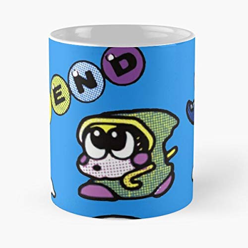 MELIBALI Retro Parasol Bubble Bobble Gamer Stars Arcade Popn Magic Snow Don Kawaii Bros Doku Best Mug Tiene 11oz de Mano Hechas de cerámica de mármol Blanco