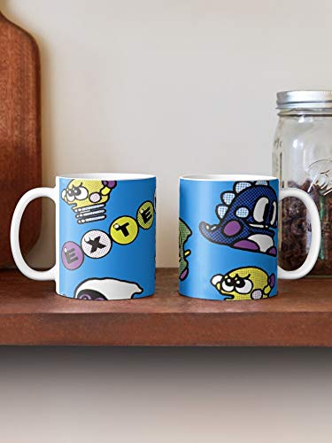 MELIBALI Retro Parasol Bubble Bobble Gamer Stars Arcade Popn Magic Snow Don Kawaii Bros Doku Best Mug Tiene 11oz de Mano Hechas de cerámica de mármol Blanco