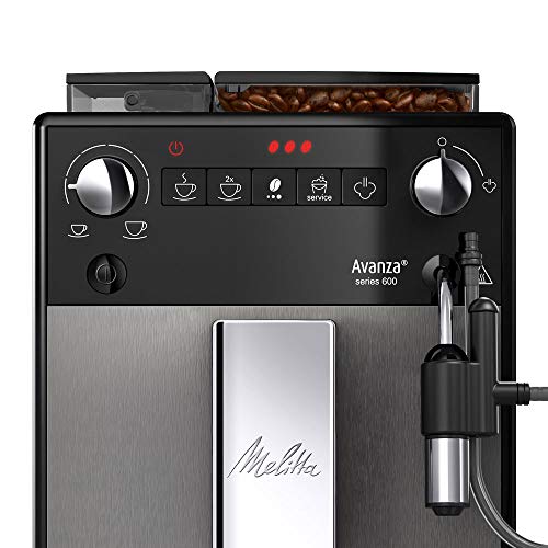 Melitta Avanza F270-100, Cafetera Automática con Molinillo Silencioso, Sistema de Leche, Depósitos XL, Limpieza Automática, Personalizable, Titanio