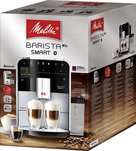 Melitta Barista T Smart F840-100, Cafetera Automática con Molinillo Silencioso, Bluetooth, Pantalla Táctil, Personalizable, 18 Recetas, Acero Inoxidable