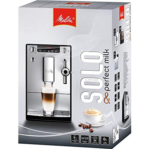 Melitta Caffeo Solo&Perfect Milk E957-101, Cafetera Automática con Molinillo, Auto Capuchinador, 15 Bares, Café en Grano, Limpieza Automática, Personalizable, Negro