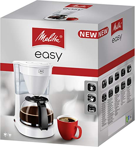 Melitta Easy Cafetera de Filtro con Jarra de Vidrio, Capacidad 10 Tazas (125 ml), Blanco