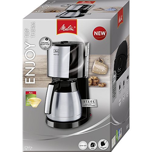 Melitta Enjoy II Therm 1017-07, Cafetera de Goteo, Jarra Térmica, Selector de Aroma, 1000 W, Blanco, 1.2 litros, Acero Inoxidable