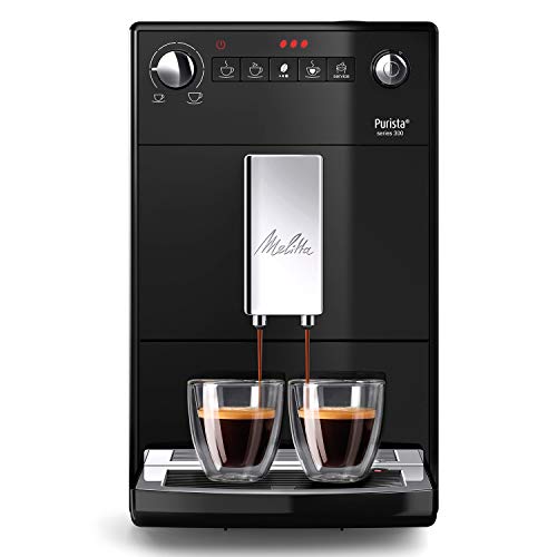 Melitta Purista F230-102, Cafetera Automática con Molinillo Silencioso, 15 Bares, Café en Grano, Limpieza Automática, Personalizable, Negro