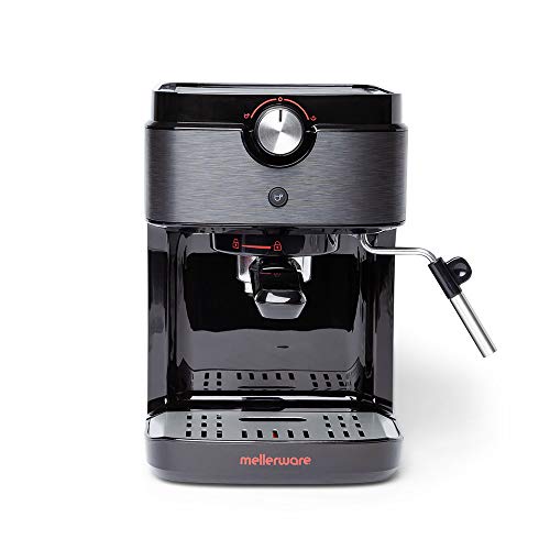 Mellerware Bari (MCM-1631) Cafetera Espresso, Negro. Sistema Thermoblock. 20 bar de presión. Bandeja calienta tazas. 1 o 2 cafés.