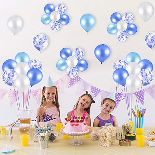 MELLIEX 120 Piezas Globos de Confeti Globos de Latex Kit de Guirnaldas de Globos con 10 Accesorios para Globos para Decoracion de Boda Cumpleaños Fiesta San Valentin, Blanco y Azul