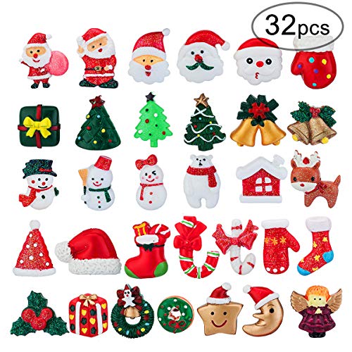 MELLIEX 32 Piezas Mini Adornos de Navidad, Resina Figuras en Miniatura Navideños árbol de Navidad Papá Noel ángel para Regalo, Calendario de Adviento, Tarjetas de Felicitación