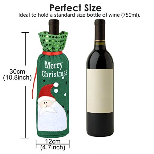 MELLIEX 4 Piezas Bolsas para Regalo de Vino de Navidad, Bolsa de Botella de Vino con Cordón para Navidad Fiesta Regalo Decoración